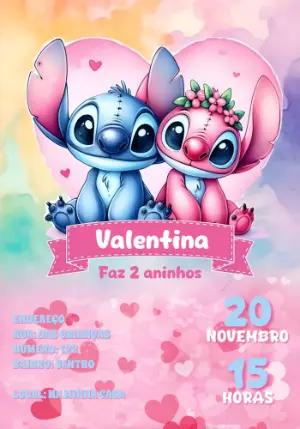 Convite Aniversário Stitch e Angel para Editar Online