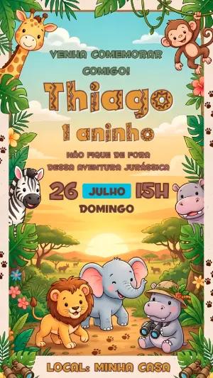 Convite de Aniversário Safari Baby Fofo para Editar
