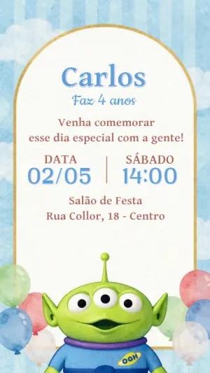 Convite de Aniversário Toy Story Alien para Editar Online