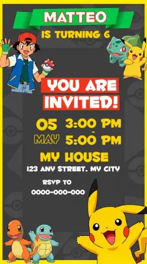 Colorful Pokémon Birthday Invitation - Editable Template