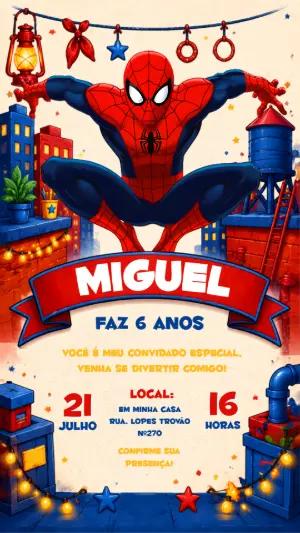 Convite de Aniversário Homem-Aranha Ilustrado para Editar