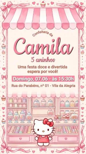 Convite Digital Confeitaria da Hello Kitty Editável
