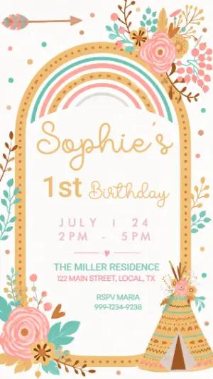 Boho Rainbow Birthday Invitation | Editable Digital Template