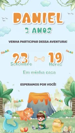 Convite Aniversário Dinossauro Baby Fofo para Editar Online