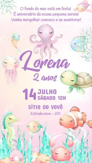 Convite de Aniversário Fundo do Mar Aquarela para Editar