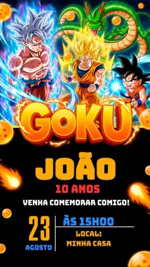 Convite de Aniversário Dragon Ball Goku Editável