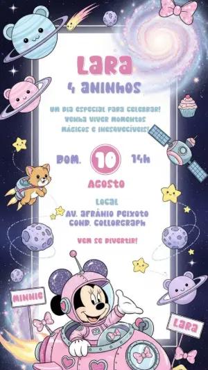 Convite Aniversário Minnie Astronauta para Editar Online