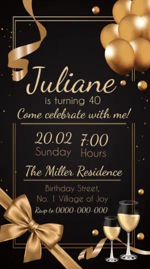Elegant Black and Gold Birthday Invitation - Editable Template