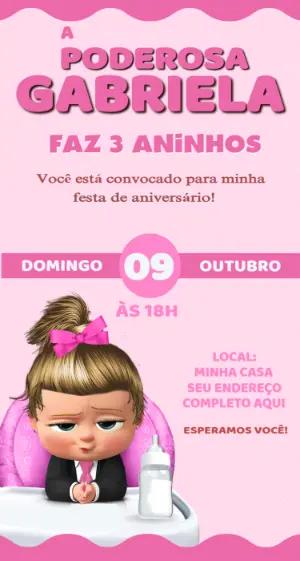 Convite de Aniversário Poderosa Chefinha Rosa Editável