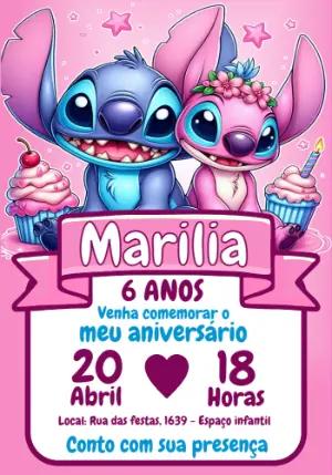 Convite Aniversário Stitch e Angel para Editar Online