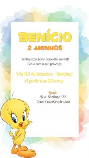 Convite Aniversário Piu Piu Baby Looney Tunes para Editar