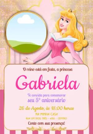 Convite Aniversário Princesa Aurora Rosa e Dourado para Editar