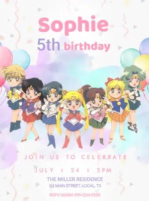 Sailor Moon Birthday Invitation Editable Template