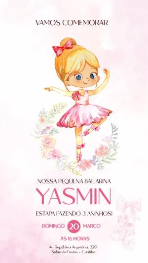 Convite de Aniversário Bailarina Aquarela para Editar Online