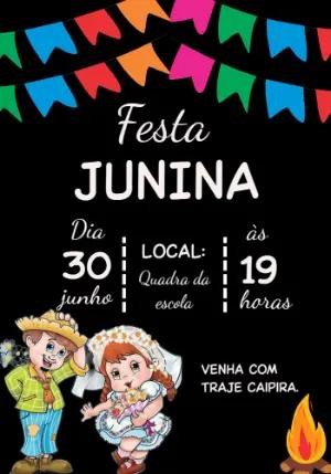 Convite de Festa Junina com Caipiras para Editar Online