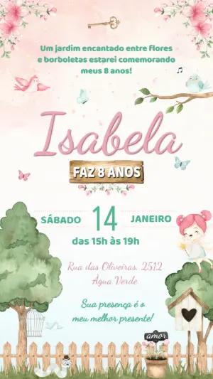 Convite Aniversário Jardim Encantado com Fada para Editar