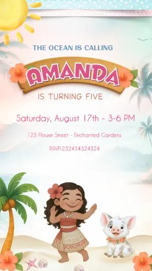 Moana Princess Birthday Invitation Editable Template
