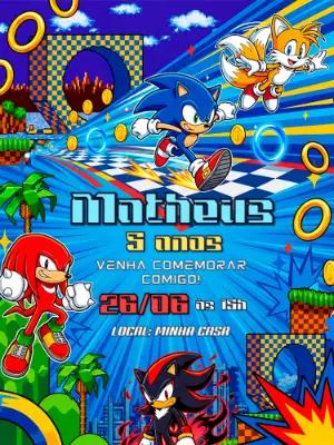 Convite de Aniversário Sonic Vibrante para Editar