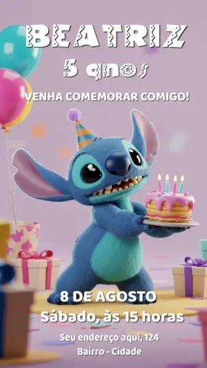 Convite de Aniversário Stitch para Editar Online e Imprimir