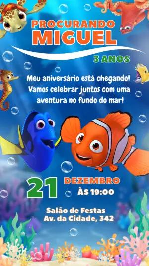 Convite Animado Aniversário Procurando Nemo para Editar Online