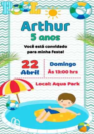 Convite Aniversário Pool Party Menino para Editar Online