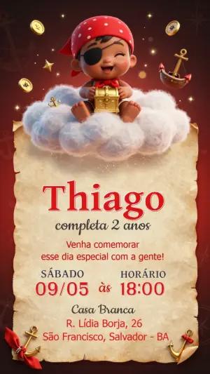 Convite de Aniversário Pirata Infantil Fofo para Editar