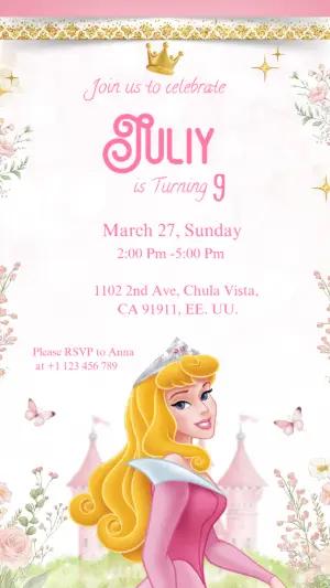 Editable Pink and Gold Princess Birthday Invitation Template