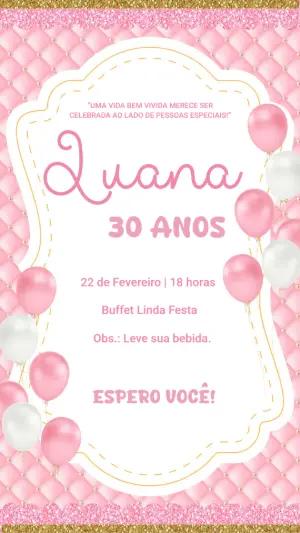 Convite de Aniversário Rosa e Dourado com Glitter para Editar
