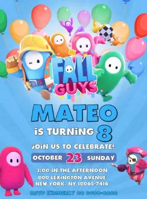 Editable Fall Guys Birthday Invitation for Your Party