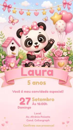 Convite de Aniversário Panda Menina Editável