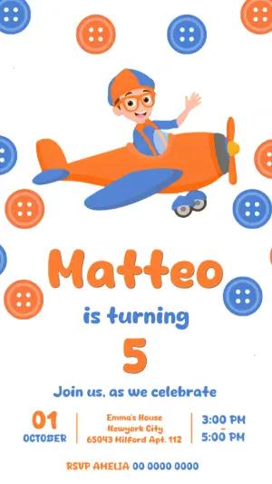 Blippi Airplane Birthday Invitation Editable Template
