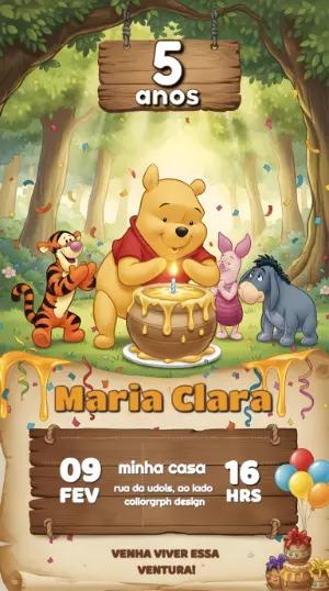 Convite de Aniversário Ursinho Pooh no Bosque para Editar