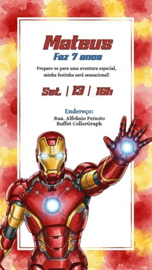 Convite de Aniversário Homem de Ferro Modelo Digital para Editar