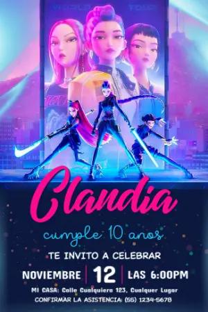 Invitación de Cumpleaños Las Guerreras K-Pop para Editar Online
