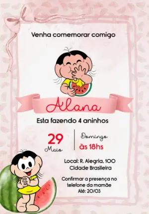 Convite de Aniversário Magali Melancia Rosa para Editar Online