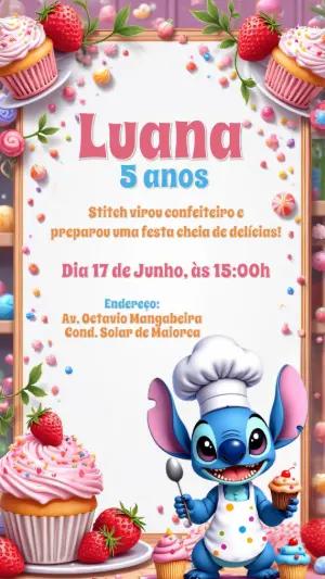 Convite Aniversário Stitch Confeiteiro para Editar Online