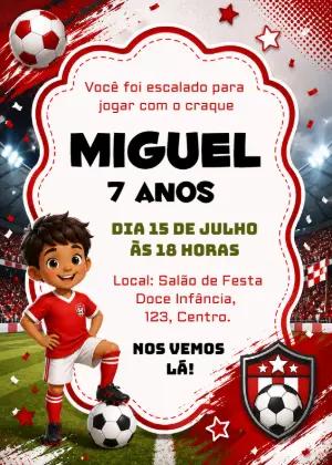 Convite de Aniversário Futebol Vermelho para Editar Online