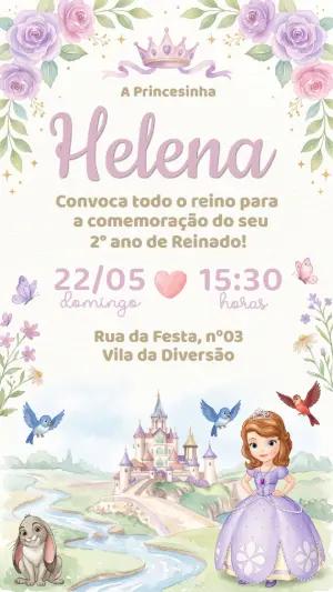 Convite Aniversário Princesinha Sofia Aquarela Editável
