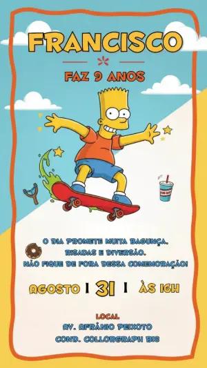 Convite de Aniversário Bart Simpson para Editar e Enviar