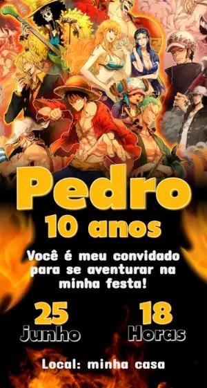 Convite de Aniversário One Piece Editável para Festa Infantil
