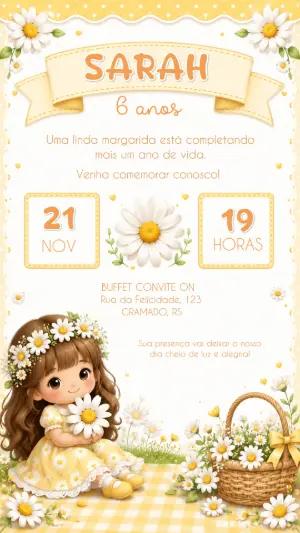 Convite de Aniversário Jardim das Margaridas para Editar