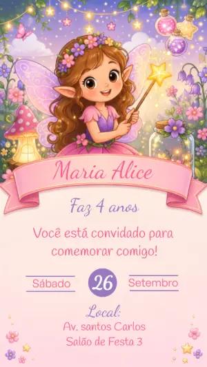 Convite de Aniversário Fada Encantada para Editar Online