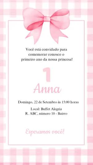 Convite Animado Aniversário Laço Rosa para Editar Online