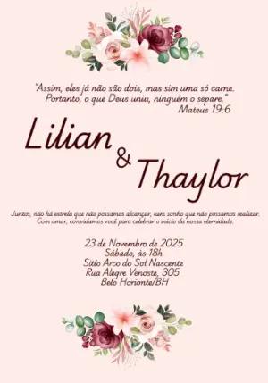 Convite de Casamento Floral Romântico para Editar Online