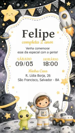 Convite de Aniversário Astronauta Infantil para Editar Online