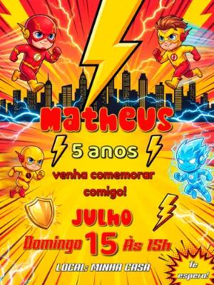Convite de Aniversário Flash Infantil para Editar