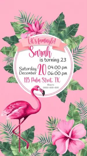 Flamingo Tropical Birthday Invitation Editable Template