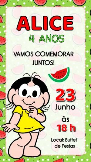 Convite de Aniversário Magali Turma da Mônica para Editar Online