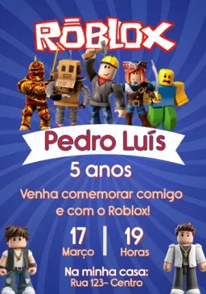 Convite Roblox de Aniversário Infantil Azul para Editar
