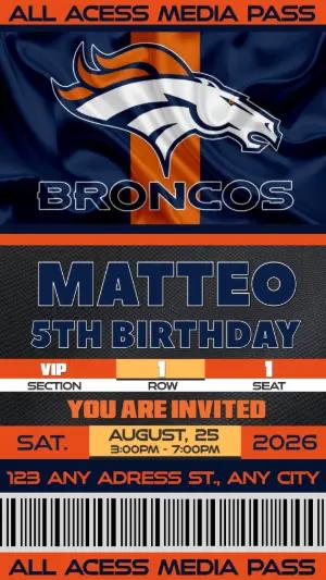 Editable Football Ticket Birthday Broncos Invitation Template